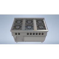 Line 90 GAS COOKER - 6 burners+electric GN 2/1 oven - 1200/900/850mm